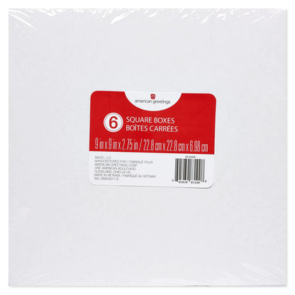 American Greetings Square White Gift Boxes with Lids, for Birthdays, Holidays and All Occasions, (6 Boxes, 9'' x 9'')