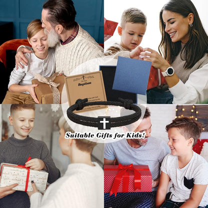 Baptism Gifts for Boys,Braided Rope Cross Christian Bracelet Christmas Gift for Baby Boy,Christening First Holy Communion Gifts for Kids Teen Boy Baptism gifts