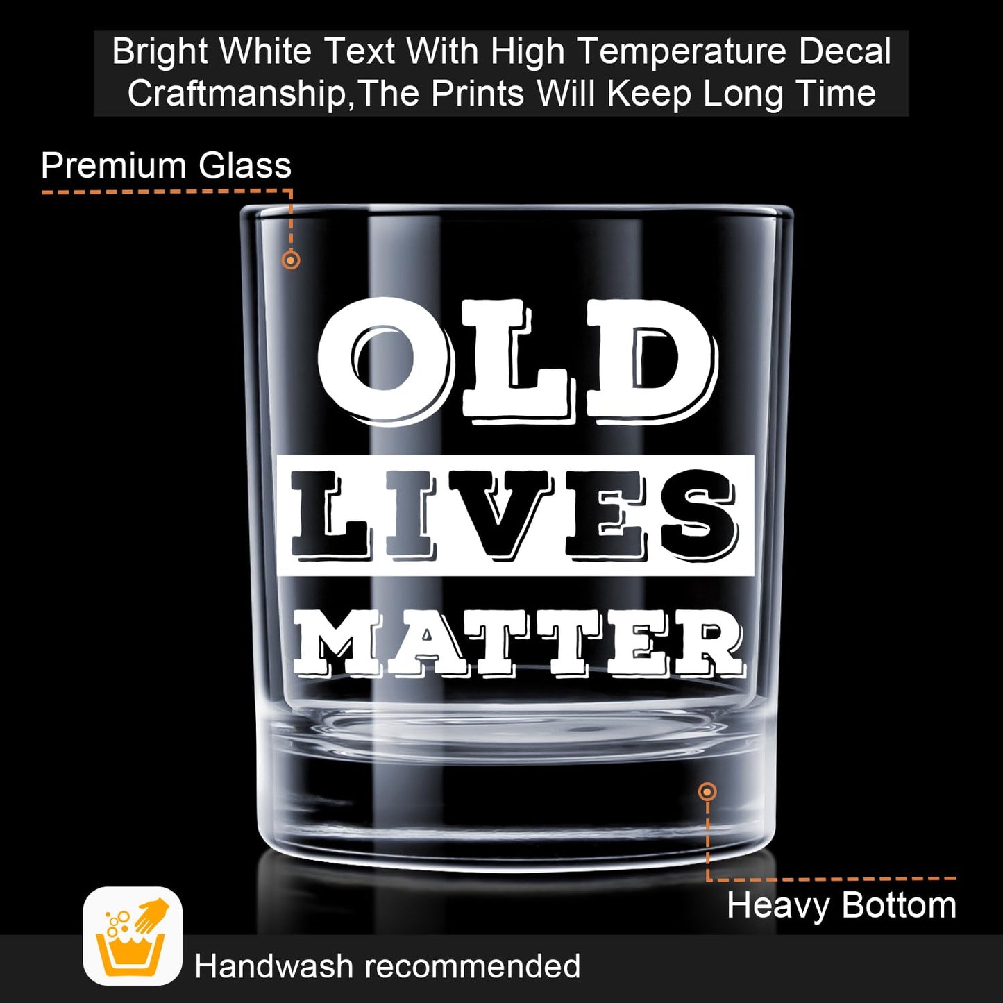 LIGHTEN LIFE Old Lives Matter Whiskey Glass 12 oz,Rock Glass in Valued Wooden Box,Funny Old Men Gifts,Premium Birthday or Retirement Gift for Grandpa,Dad,Old Man,Old Fashioned Whiskey Glass