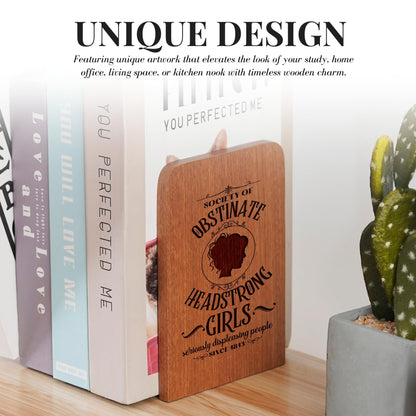 Jane Austen Gifts for Women Men, Novelty Bookends Unique, Pride and Prejudice Gifts for Book Lovers, Heavy Duty Wooden Book Ends for Shelves Decorative(1 Pair, 4.72x6.69 Inches)