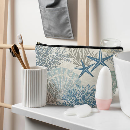 Ocean Starfish Coral Seashell Beach Makeup Bag, Marine Life Sea Animals Cosmetic Bags for Women, Beach Vacation Gifts, Ocean Themed Gifts