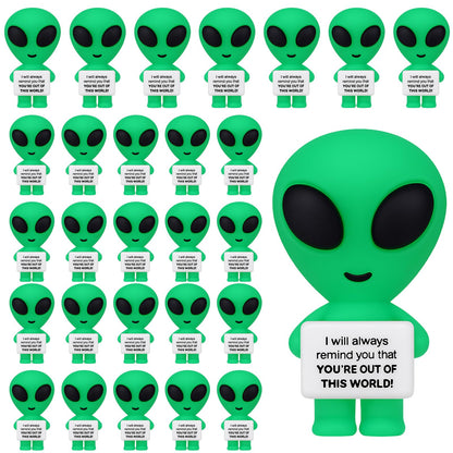 Gejoy 25 Pcs Mini Alien Figures Positive Gifts Motivational Message Decorations Inspirational Rubber Mini Alien Figurines for Colleague Staff Teacher