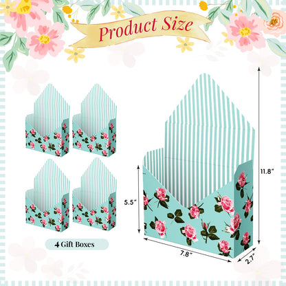 Lyforpyton Blue Mother's Flower Arrangement Gifts Boxes , Envelope Gift Box For Flowers , Foldable Decorative Bouquet Packaging Paper Box, Suitable for Flower Shop , Wedding , Party , Birthday , Valentine's Day and Mother's Day（4 Pcs )