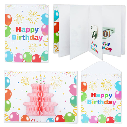 6 Slots 3D Happy Birthday Gift Card Booklet with Envelopes 3D Honeycomb Birthday Money Holder for Cash Gifts Surprise Money Card Sleeves Book Money Gift Ideas for Teacher Employee Friends (Colorful)