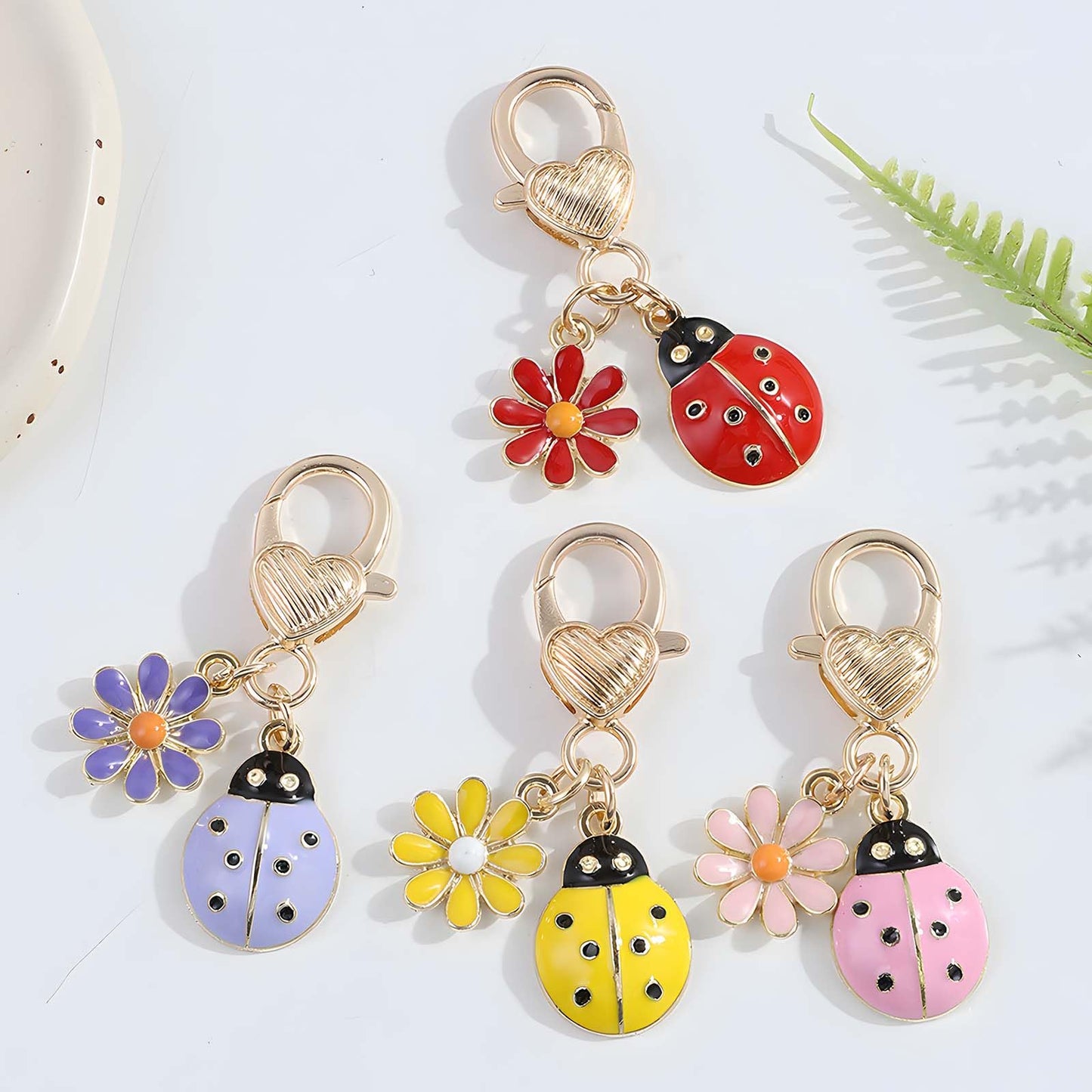 4Pcs Seven-Spotted Ladybug Keychain – Fun & Stylish Bag Charm,Pendant Jewelry for Women, Gift for Birthdays, Graduation