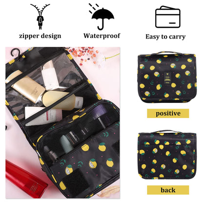 Pengxiaomei Hanging Toiletry Bag, Black Waterproof Cosmetic Bag Portable Lemon Makeup Pouch Travel Wash Bag with Handle for Kids Teen Girls Birthday Mothers Day Gifts