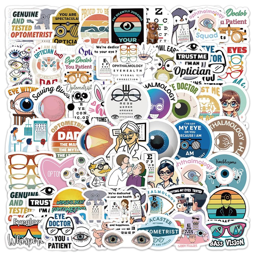 Eye Doctor Stickers-60Pcs Ophthalmologist Optometrist Waterproof Vinyl Decals for Cup Water Bottles Laptop Luggage Computer Mobile Phone Guitar Skateboard Decoration