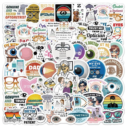 Eye Doctor Stickers-60Pcs Ophthalmologist Optometrist Waterproof Vinyl Decals for Cup Water Bottles Laptop Luggage Computer Mobile Phone Guitar Skateboard Decoration