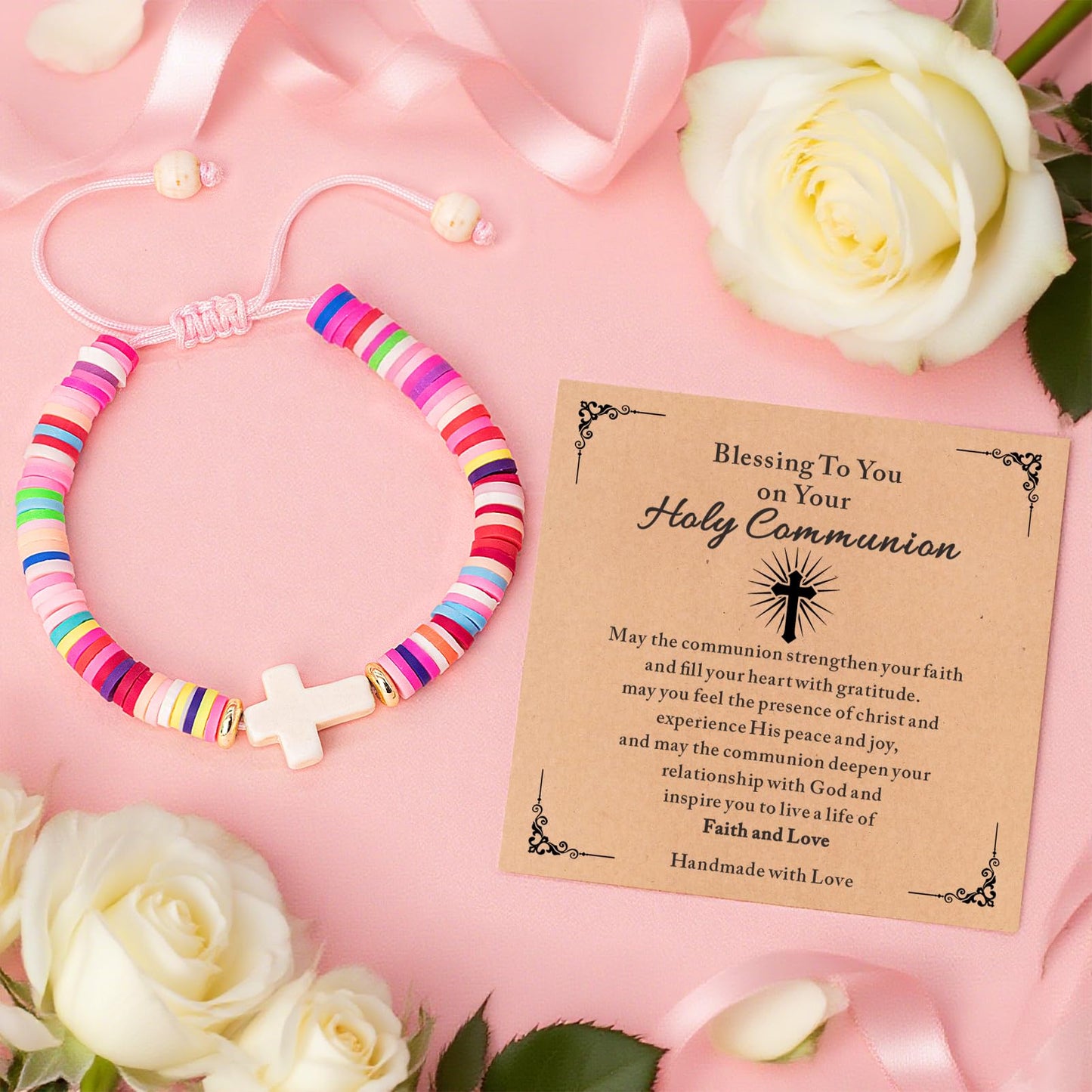 Handmade Gifts for Kids/Girls/Teens/Women-Cute Cross Bracelet First Communion Baptism Confirmation Graduation Gifts, Colorful Religious Bracelets Christian Jewelry Jesus Faith Trendy Stuff
