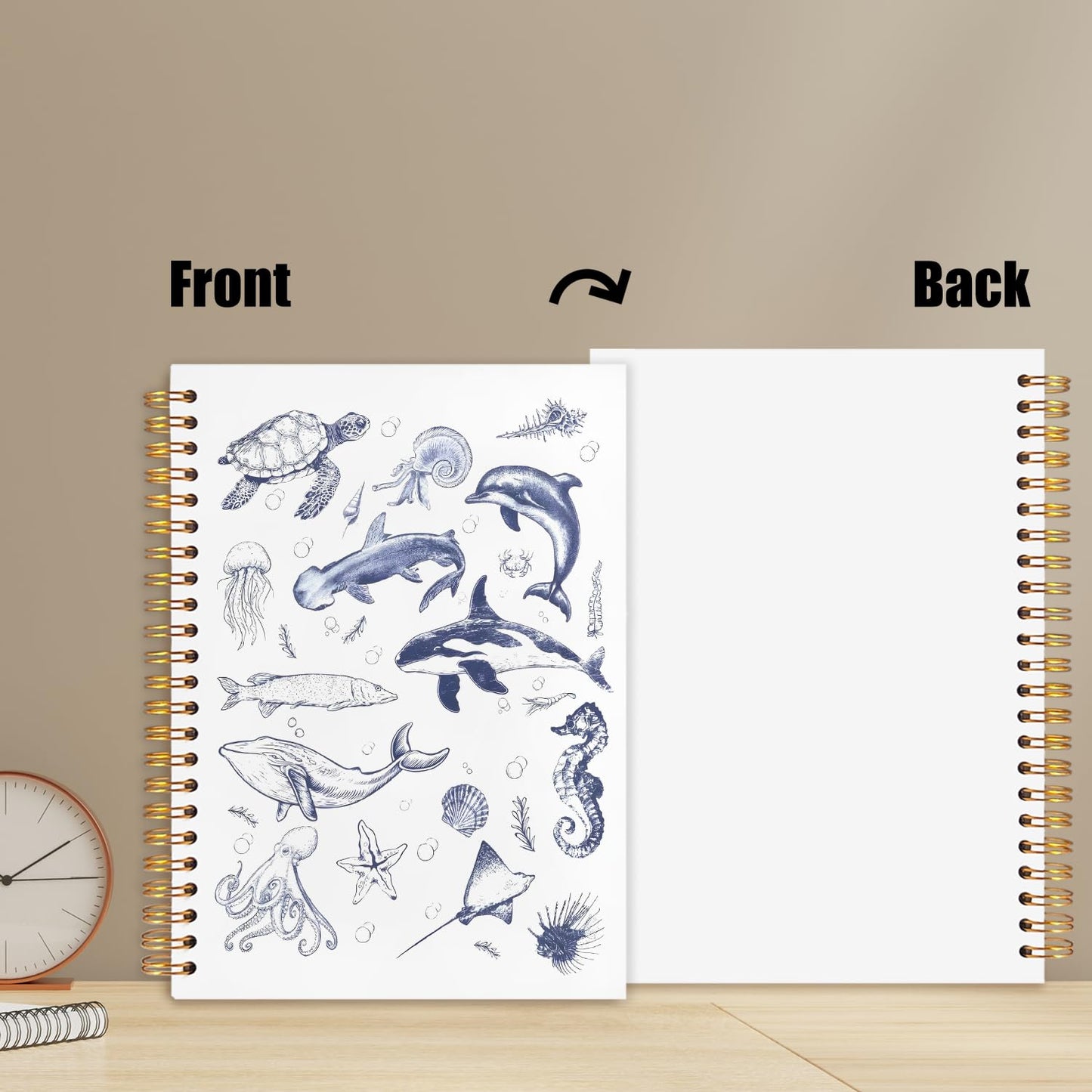 Marine Biology Notebook,Blue Ocean Notebook,Sea Animal Beach Journal, Retro Coastal Marine Biology Spiral Notebook Journal for Note Taking, Gifts for Ocean Beach Lovers, Blue Office Supplies, 5.5x8.3 Inch