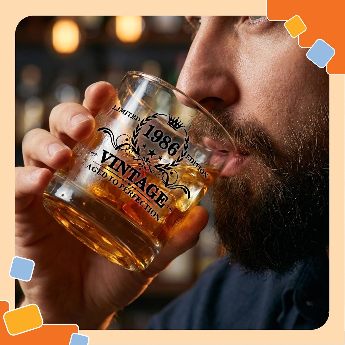 NewEleven 40th Birthday Gifts For Men - Vintage 1986 40th Birthday Gifts Men, Funny Gift For Him, Husband, Dad - Cool Whiskey Gift Idea From Her, Wife - Whiskey Glass