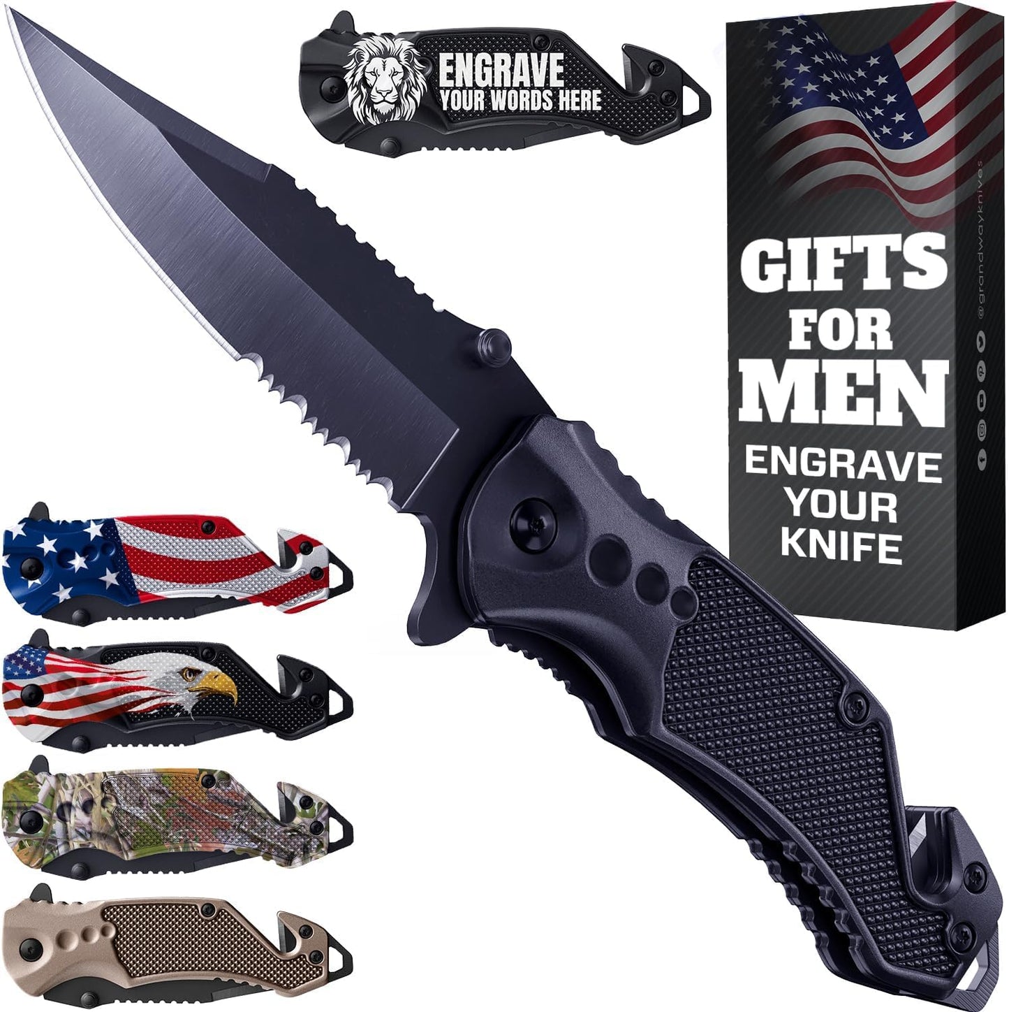 GOOD WORKER Legal Pocket Knife with 2.95” Serrated Blade, Glass Breaker, Seat Belt Cutter - EDC Sharp Folding Knives with Portable Clip - Small Tool for Tactical Camping Survival Hiking - Gifts for Men, Women
