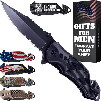 GOOD WORKER Legal Pocket Knife with 2.95” Serrated Blade, Glass Breaker, Seat Belt Cutter - EDC Sharp Folding Knives with Portable Clip - Small Tool for Tactical Camping Survival Hiking - Gifts for Men, Women