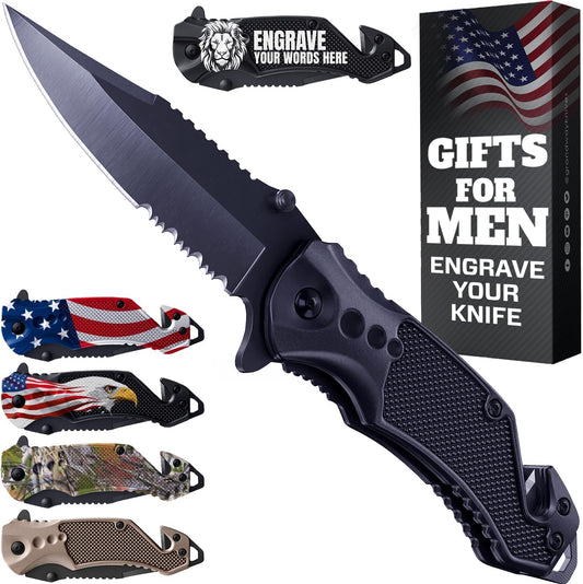GOOD WORKER Legal Pocket Knife with 2.95” Serrated Blade, Glass Breaker, Seat Belt Cutter - EDC Sharp Folding Knives with Portable Clip - Small Tool for Tactical Camping Survival Hiking - Gifts for Men, Women