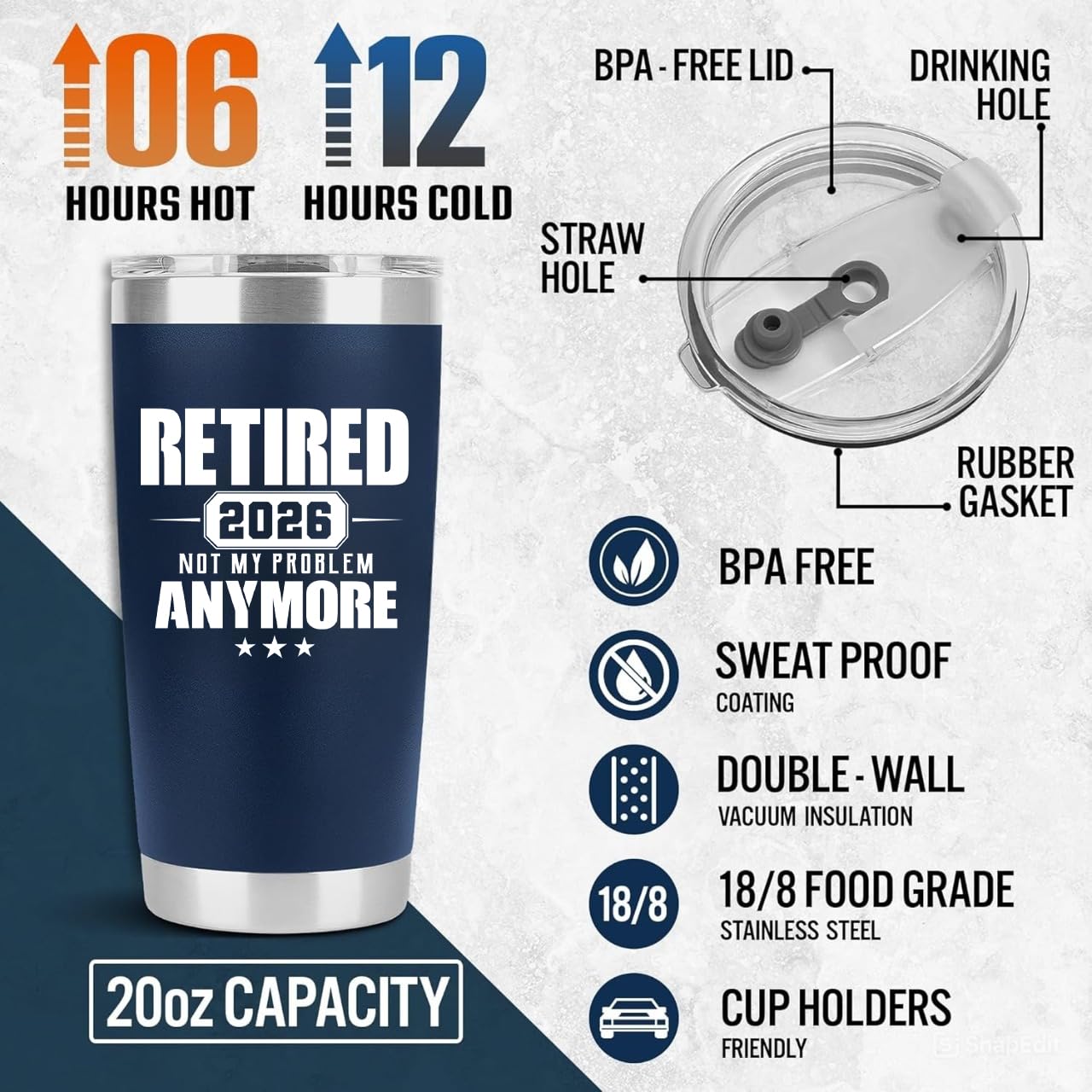 Retirement Gifts for Men 2026 - Retired Not My Problem Anymore - Funny Retired Tumbler for Men, Him, Father, Husband, Coworkers - Happy Retirement Gifts, Navy Tumbler 20 Oz