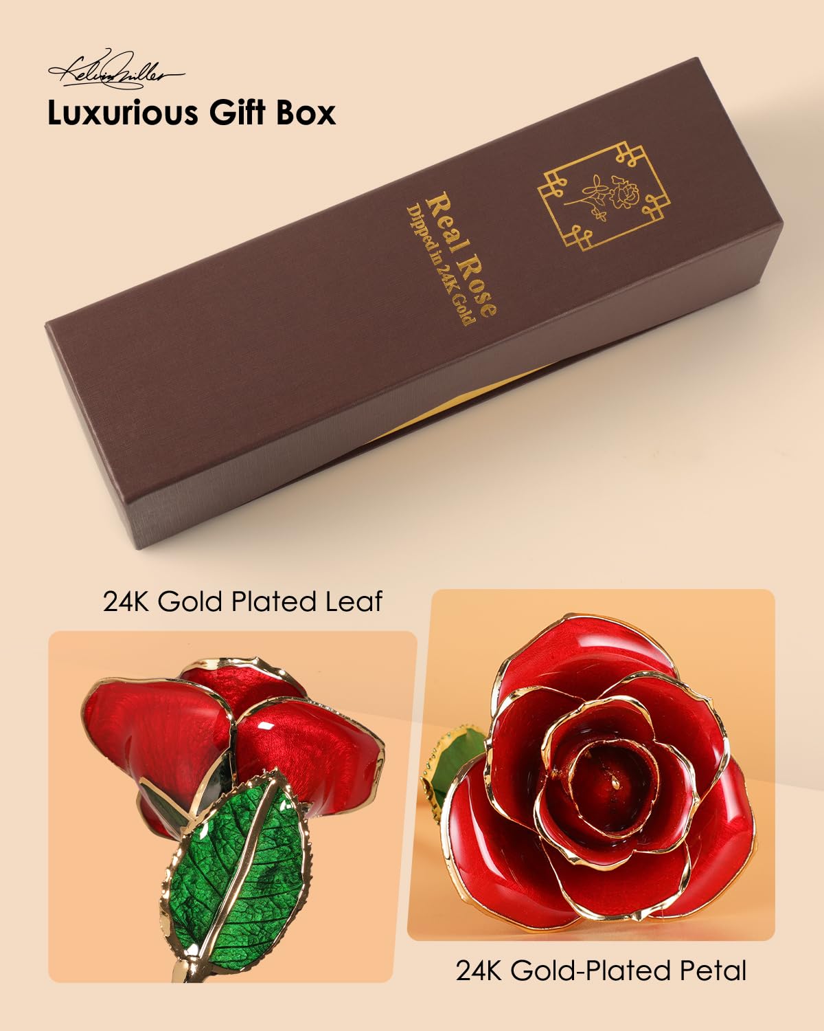 Gold Dipped Rose - Hand-Dipped Real 24K Gold Rose - Genuine One of a Kind - Eternal Romantic Present for Her - Perfect for Valentines, Mother's Day, Anniversary, Birthday (Red)