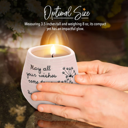 Pavilion - 8 Oz Candle Holder - Pink Ceramic Candle Jar with 100% Soy Wax Candle Serenity Scent "May all your wishes come true Happy 60th" Ideal Gift for Loved Ones - Printed Text, Love Theme & Oval