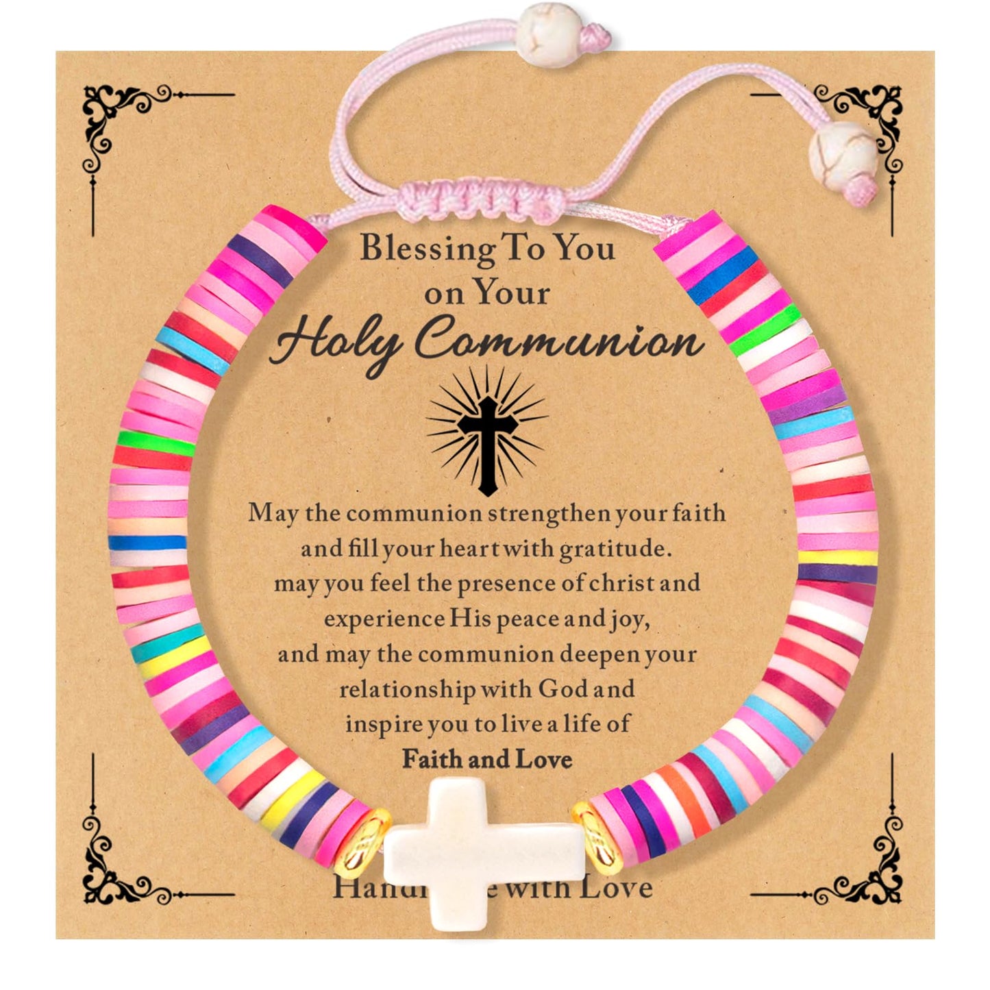 Handmade Gifts for Kids/Girls/Teens/Women-Cute Cross Bracelet First Communion Baptism Confirmation Graduation Gifts, Colorful Religious Bracelets Christian Jewelry Jesus Faith Trendy Stuff