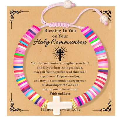 Handmade Gifts for Kids/Girls/Teens/Women-Cute Cross Bracelet First Communion Baptism Confirmation Graduation Gifts, Colorful Religious Bracelets Christian Jewelry Jesus Faith Trendy Stuff