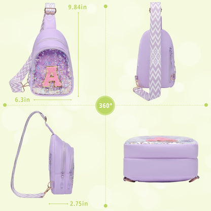 I IHAYNER Clear Initial Sling Bag for Gilrs Crossbody Bag Waist Pack Personalized Gifts for 4 5 6 7 8 9 10 11 12 13 Year Old Girls Purse for Birthday Mothers Day Gifts for Daughter Sister （Purple-A）
