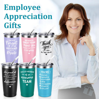 Lifecapido 6 Set Employee Appreciation Gifts, Team Gifts for Employees, Thank You Inspirational Christmas Gift for Staff Coworker Team, 20oz Insulated Tumbler with Ballpoint Pen and Keychain