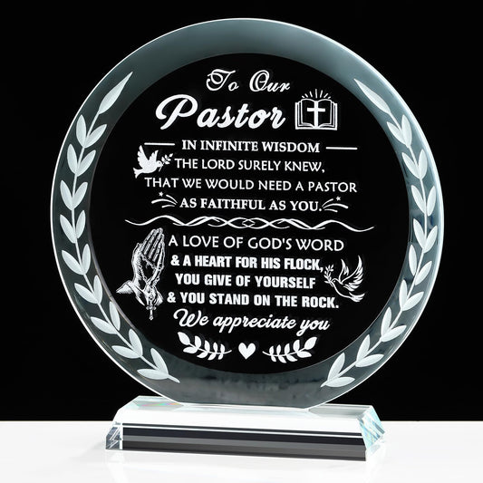 YWHL Pastor Appreciation Gifts, Pastor Gift for Men Women Crystal Keepsake Christian Sign Plaque Tabletop Decor Unique Thank You Gifts for Pastors on Birthday Pastor's Day Fathers Day Christmas