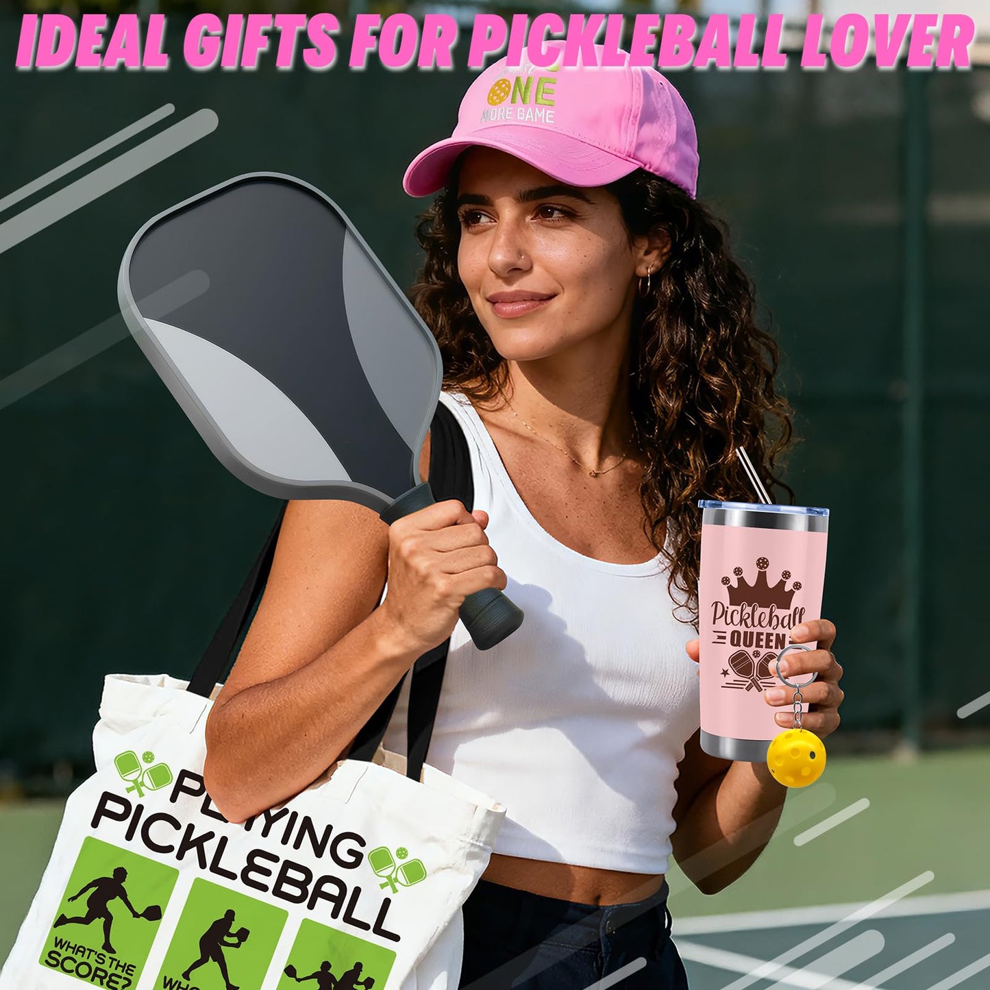 Pickleball Gifts for Women, Pickleball Lover Stuff with 20 Oz Tumbler Hat Socks Tote Bag Makeup Bag Keychain Sticky Notes, Birthday, Christmas Gift for Pickleball Player, Pickleball Coach