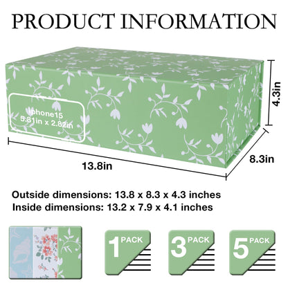 LFBOX Green Leaves Gift Box with Magnetic Lids 13.8x8.3x4.4 in, Large Bridesmaid Proposal Boxes, Rectangle Wedding Decorative Storage Box 1 Pack