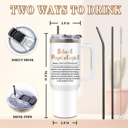 DUUV School Psychologist Insulated Tumbler 40oz, Psychology Teacher Cup Gifts for School Counselor, Leakproof Psychologist Tumbler for Women, Appreciation Birthday Ideal Gift for Teachers, 1 Pack