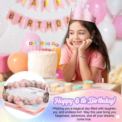 6 Year Old Girl Birthday Gift Set, Gifts for 6 Year Old Girls with Glass Cup (16oz), Socks, Pearl Necklace, Beaded Bracelet, Birthday Hat, Sash & Card