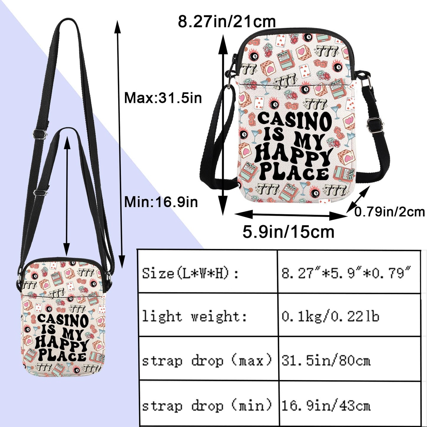 ENSIANTH Casino Player Crossbody Bag Casino Gambler Gift Poker Player Messenger Bag Gambling Lover-777 Slot Machine Gift