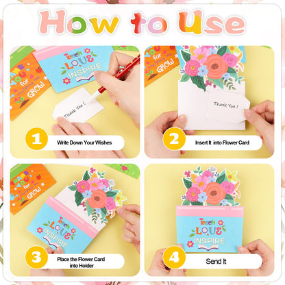 FOIMAS 24 Pack Teacher Appreciation Gift Card Holders Flower Teachers Gift Cards Money Holders Greeting Cards for End of School Year Graduation Teacher Appreciation Gift