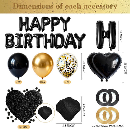 5 Senses Gift Bags for Him Her with Labels Birthday Decorations, Gold Foil Five Senses Gift Bags with Handle Tissue Paper Balloon Envelopes Cards Rose Petals Party Decor 13" x 10" x 5" Inches (Black)