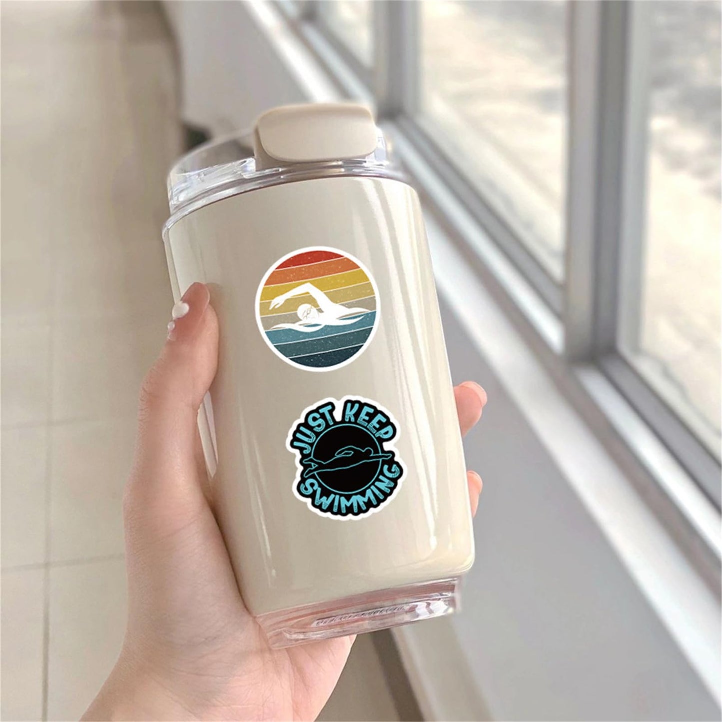 60PCS Swimming Stickers Waterproof Vinyl Swimmer Stickers for Water Bottles Luggage Phone, Asverbet Cute Sport Stickers for Teens Adults Swim Decorations Gifts for Kids