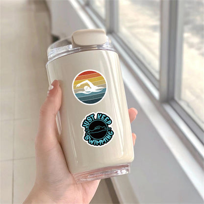 60PCS Swimming Stickers Waterproof Vinyl Swimmer Stickers for Water Bottles Luggage Phone, Asverbet Cute Sport Stickers for Teens Adults Swim Decorations Gifts for Kids