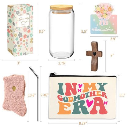 Godmother Proposal Gift Set - Will You Be My Godmother Box with Coffee Glass Cup, Cross, Socks & Card - Unique Gifts for Women from Godchild