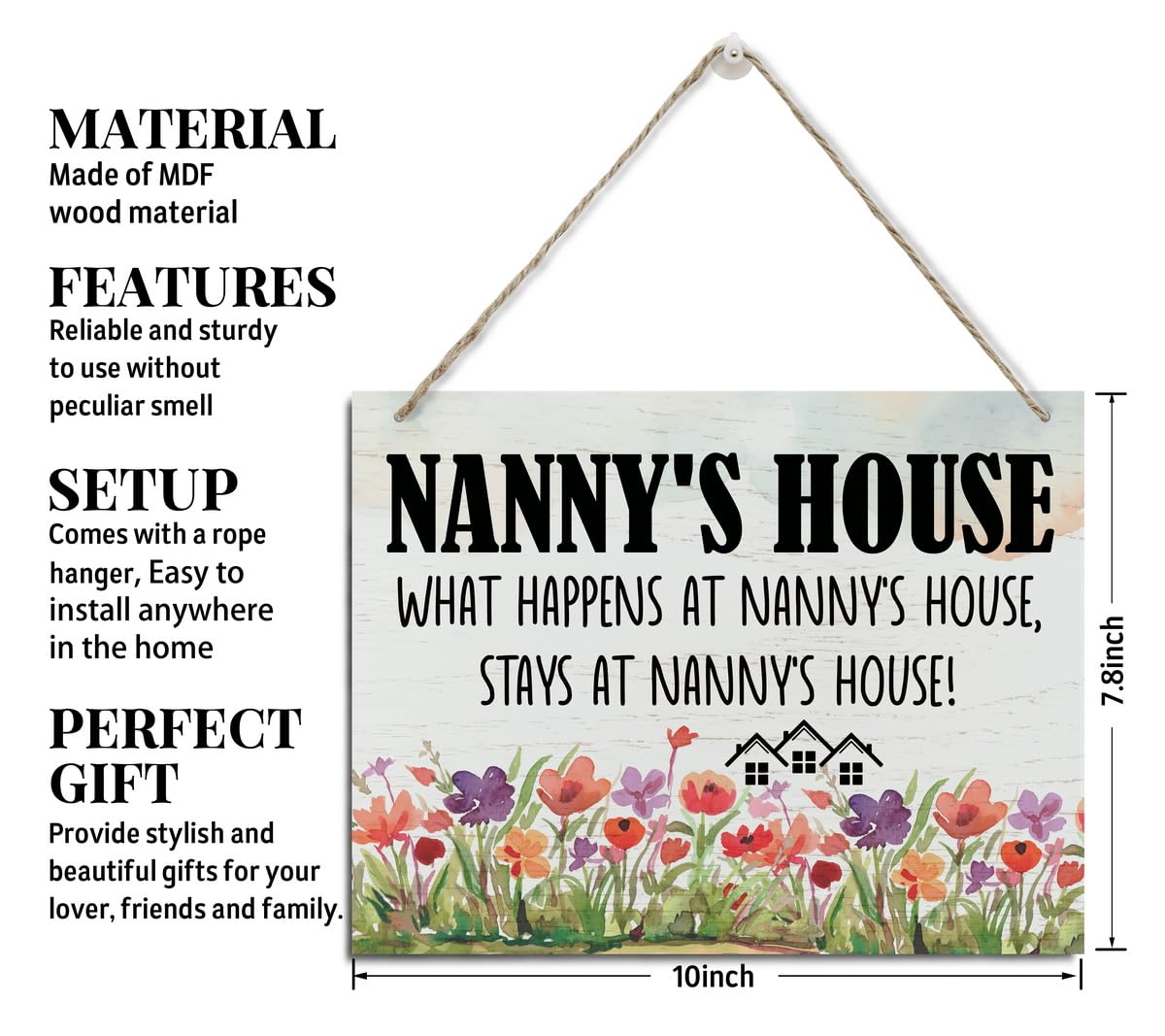 Rustic Sign, Mother's Day Gift, Grandma's Gift, Mom's Gift, Hanging Printed Wood Wall Art Sign Decor, Nanny's House What Happens At Nanny's House, Stays At Nanny's House, Sign Gift for Grandma