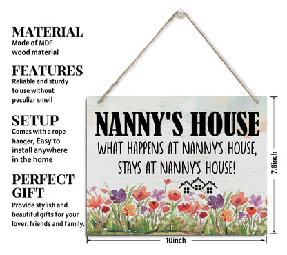 Rustic Sign, Mother's Day Gift, Grandma's Gift, Mom's Gift, Hanging Printed Wood Wall Art Sign Decor, Nanny's House What Happens At Nanny's House, Stays At Nanny's House, Sign Gift for Grandma