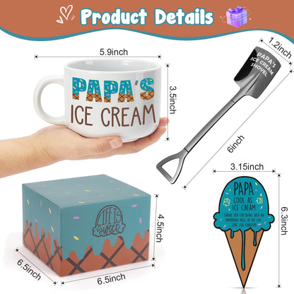 YEUYUQIU Fathers Day Papa Gifts for Grandpa - Ideal Father's Day Birthday Gifts for Papa from Granddaughter Grandson, Christmas Fathers Day Present for Grandfather - Papa's Ice Cream Bowl Shovel Set