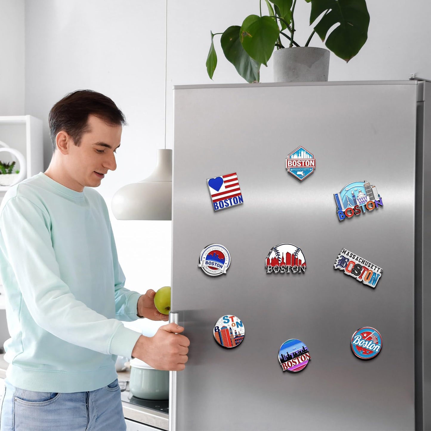 Konohan 12 Pcs Boston Magnets for Refrigerator Metal USA Fridge Magnet Magnetic Boston Souvenirs Gifts USA State Magnetic Refrigerator Stickers, Massachusetts, Baseball