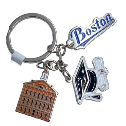Westmon Works Boston Keychain Souvenir – Metal Charm Key Ring with Graduation Cap, Diploma & Faneuil Hall – Beantown Gift for Students and Vacation Travelers
