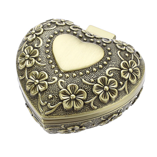 Hipiwe Vintage Heart Shape Jewelry Box - Small Antique Ring/Earrings/Necklace Storage Organizer Case, Metal Treasure Chest Trinket Keepsake Gift Box for Women,Bronze