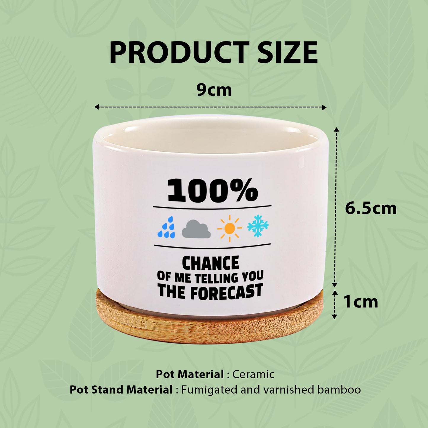 100 Percent Chance of Me Telling You The Forecast Meteorologist Gifts Weatherman Meteorology Weather Ceramic Succulent Plant Pot with Bamboo Tray Home Office Decor 3.5 Inch White (No Plants)