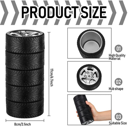 Yungyan 3 Pcs Tyre Water Bottle Gift for Man Fathers Day Car Coffee Mug Gifts Stainless Steel Coffee Tea Mug with Tool Fork and Spoon for Fathers Day Car Lover Birthday Gift