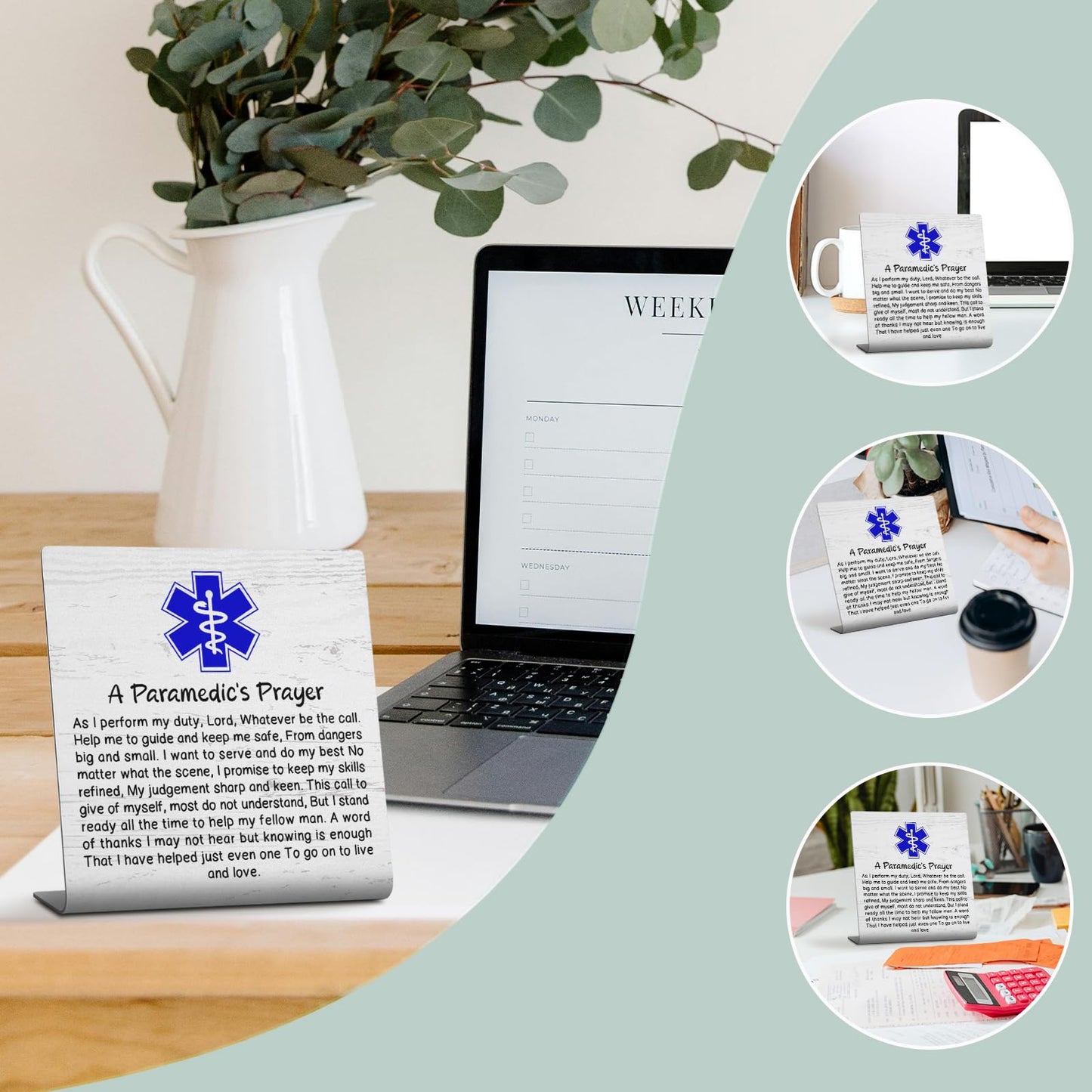 A Paramedic’s Prayer Desk Sign, EMT EMS Appreciation Gift with Blue Star of Life Emergency Responder Motivational Retirement Graduation Decorative Sign Gift TZ168