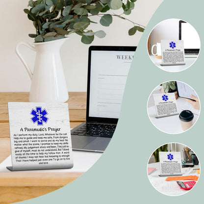 A Paramedic’s Prayer Desk Sign, EMT EMS Appreciation Gift with Blue Star of Life Emergency Responder Motivational Retirement Graduation Decorative Sign Gift TZ168