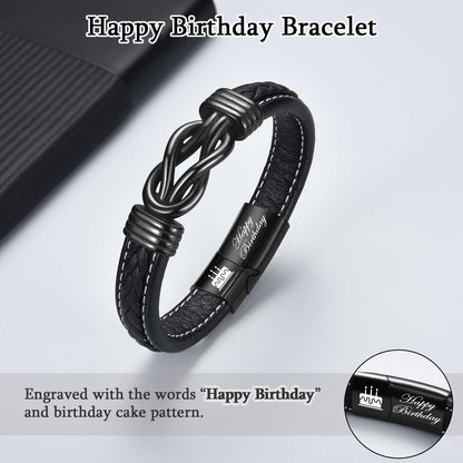 13th 16th 17th 18th 21st Birthday Gifts for Boys Him Male, Happy Birthday Leather Bracelet Gifts for 13 16 18 21 Year Old Boy Male Man Son Grandson Nephew Brother Friend with Sweet Birthday Card