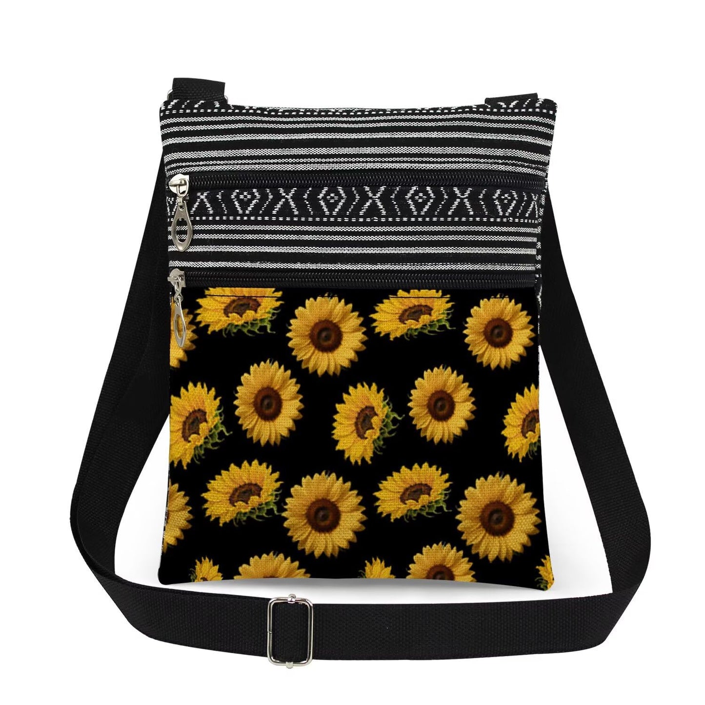 Sunflower Garden Crossbody Bag with Adjustable Strap Yellow Blooms Print Messenger Bag Sunflower Lover Zipper Wallet Christmas Gift for Friend Birthday or Mother's Day Gift for Women's