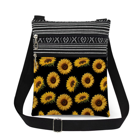 Sunflower Garden Crossbody Bag with Adjustable Strap Yellow Blooms Print Messenger Bag Sunflower Lover Zipper Wallet Christmas Gift for Friend Birthday or Mother's Day Gift for Women's
