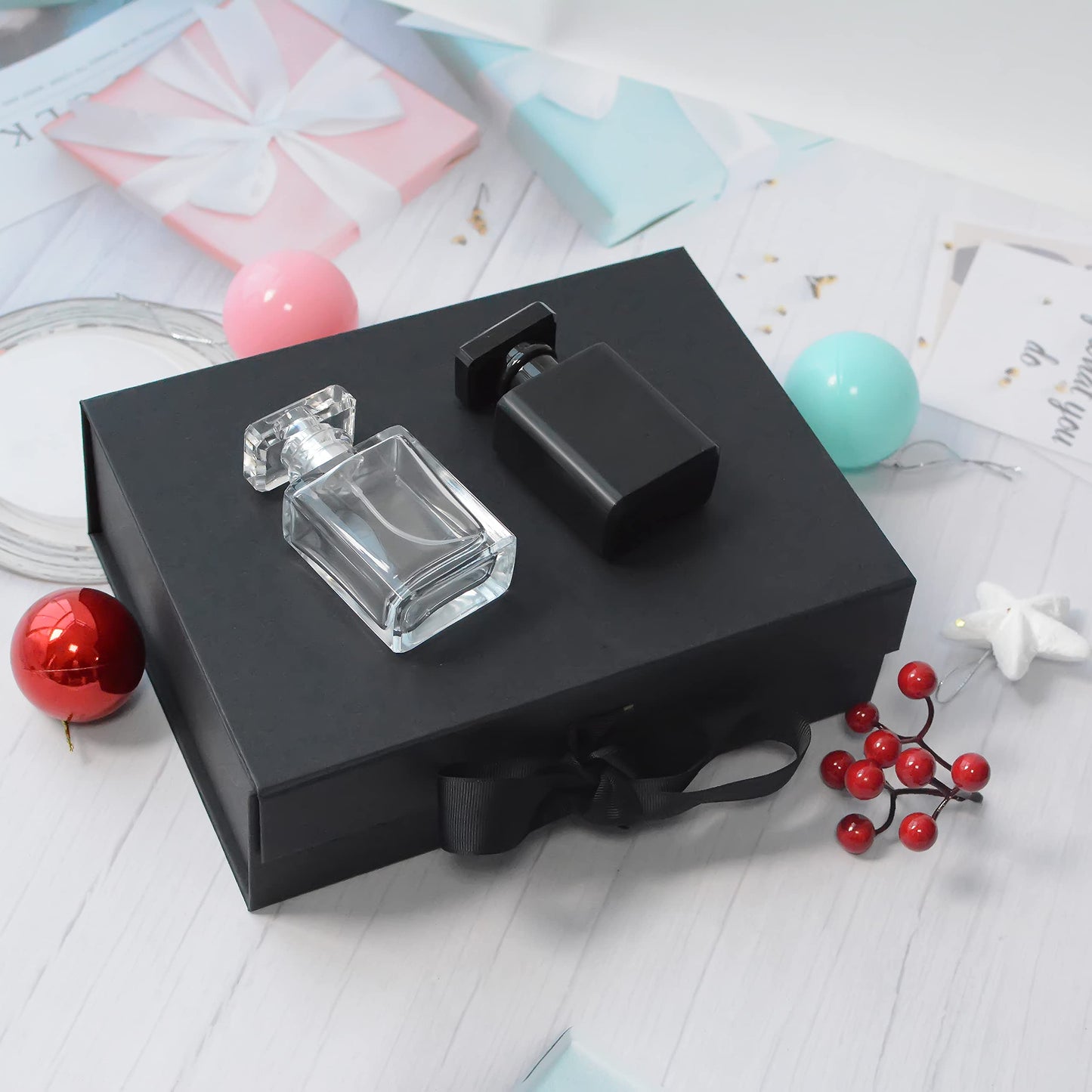 RUIFYRAY Black Luxury Magnetic Gift Box with Lid, Ribbons and Gift Bag, Medium Size-9.4x7x3 Inches, Great for Christmas, New Year, Wedding, Birthdays, Man